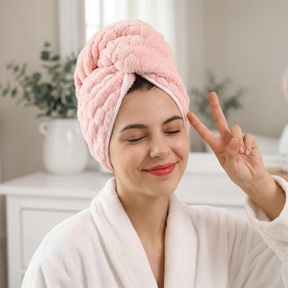 Pink grey and blue microfiber hair towel collection