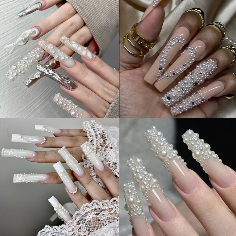 Creative nail art design featuring WENEWFINE pearl charms