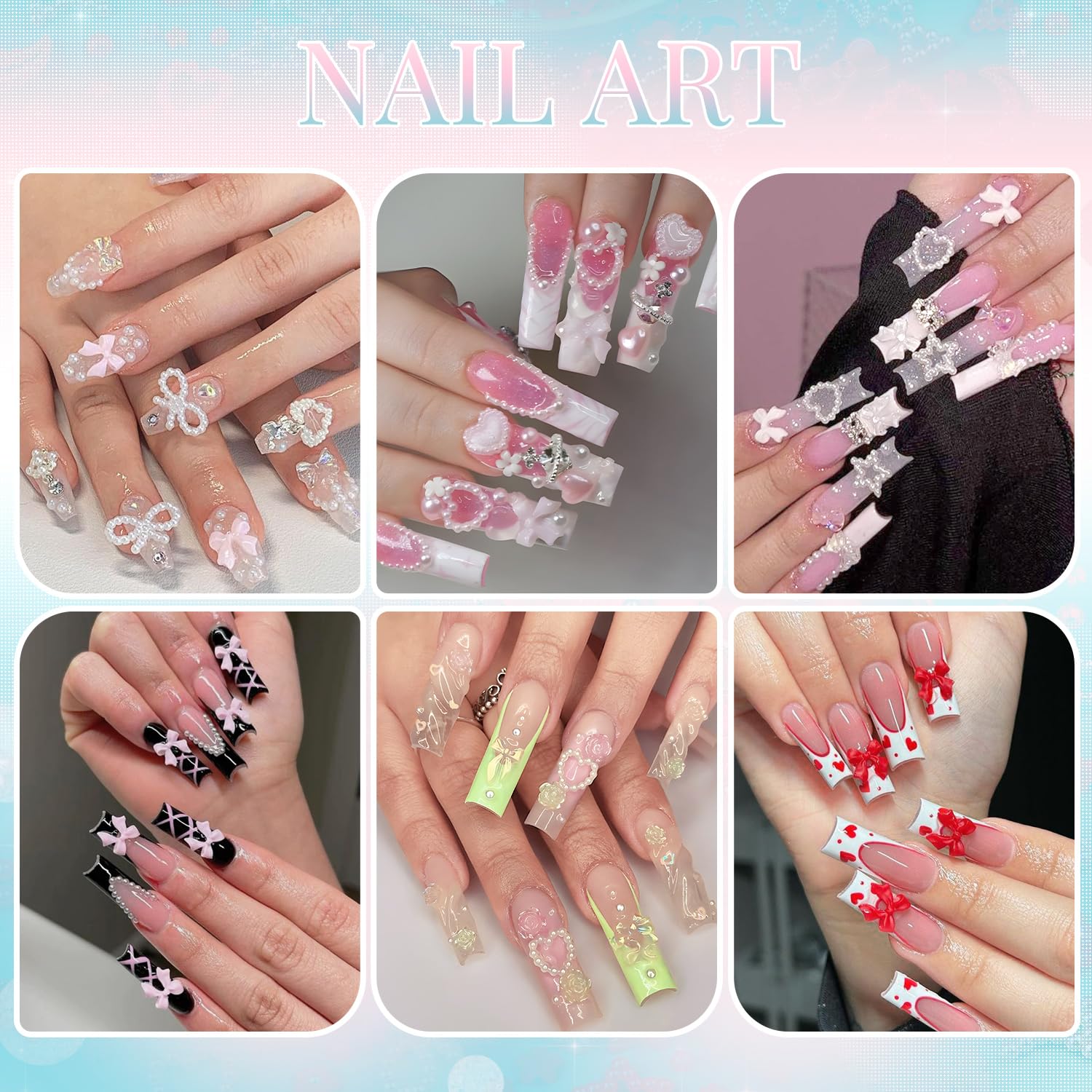 Professional nail art design using assorted 3D charms.