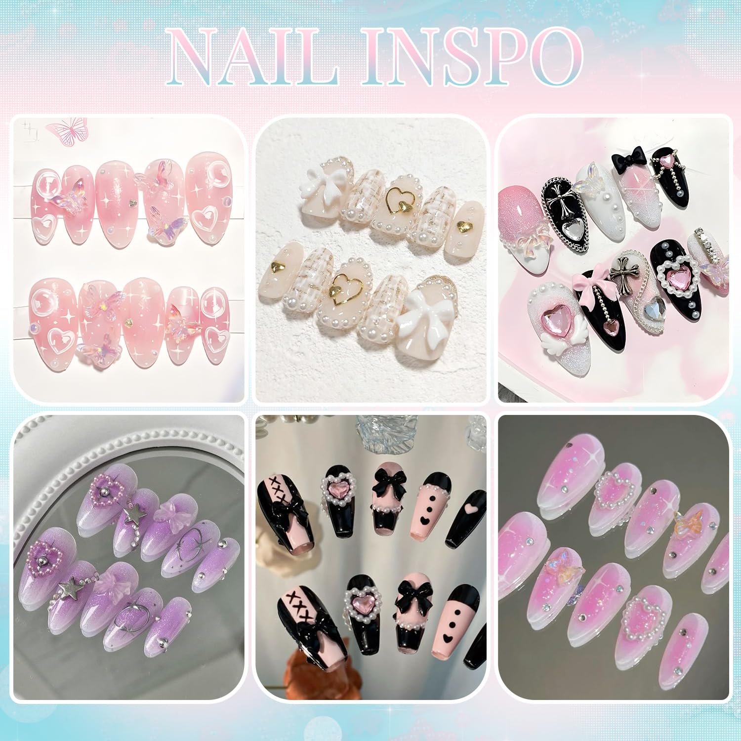 Selection of butterfly and rose nail embellishments.