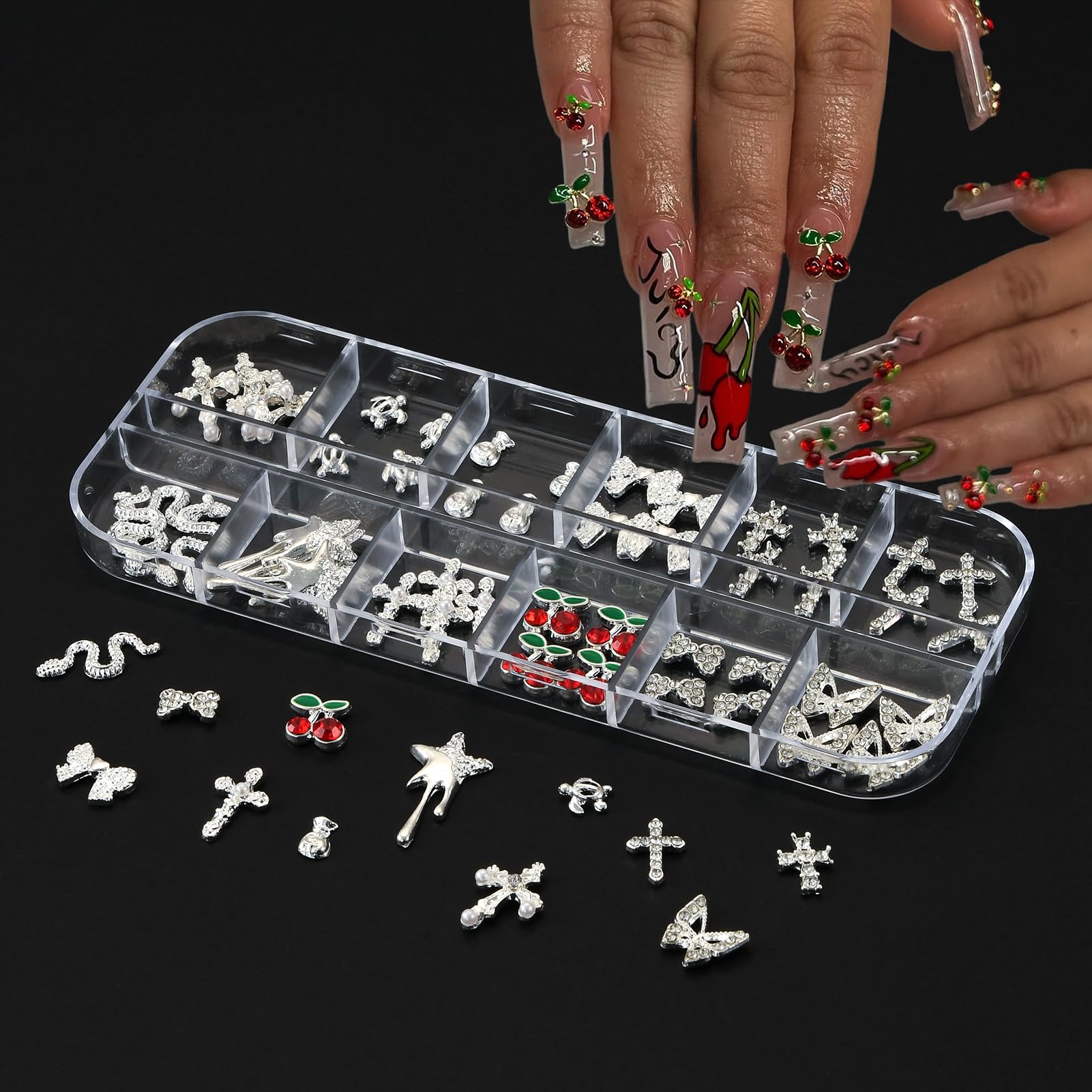 Professional nail art tools included with Opmadm charm set