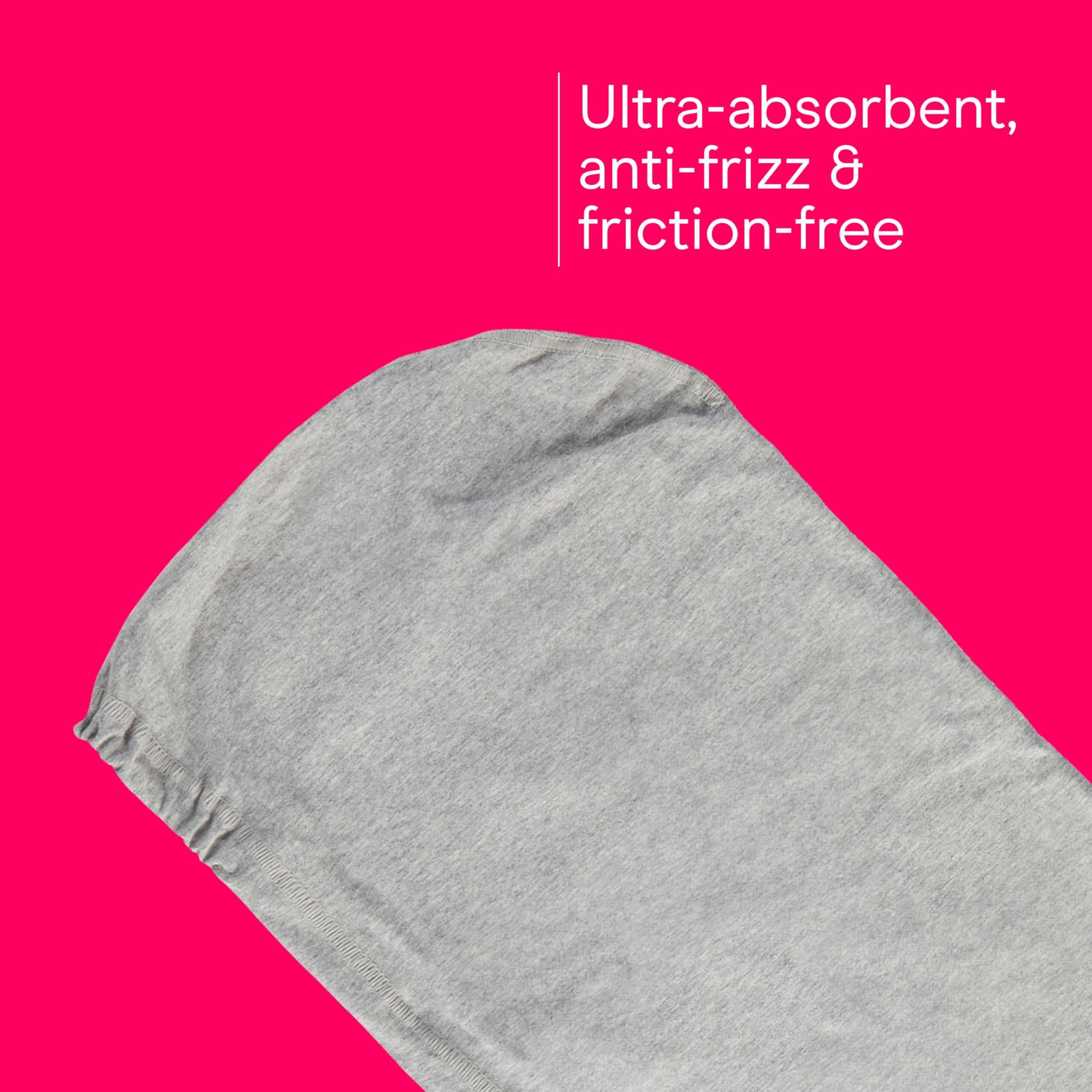 Woman wearing gray cotton hair towel wrap for curl protection