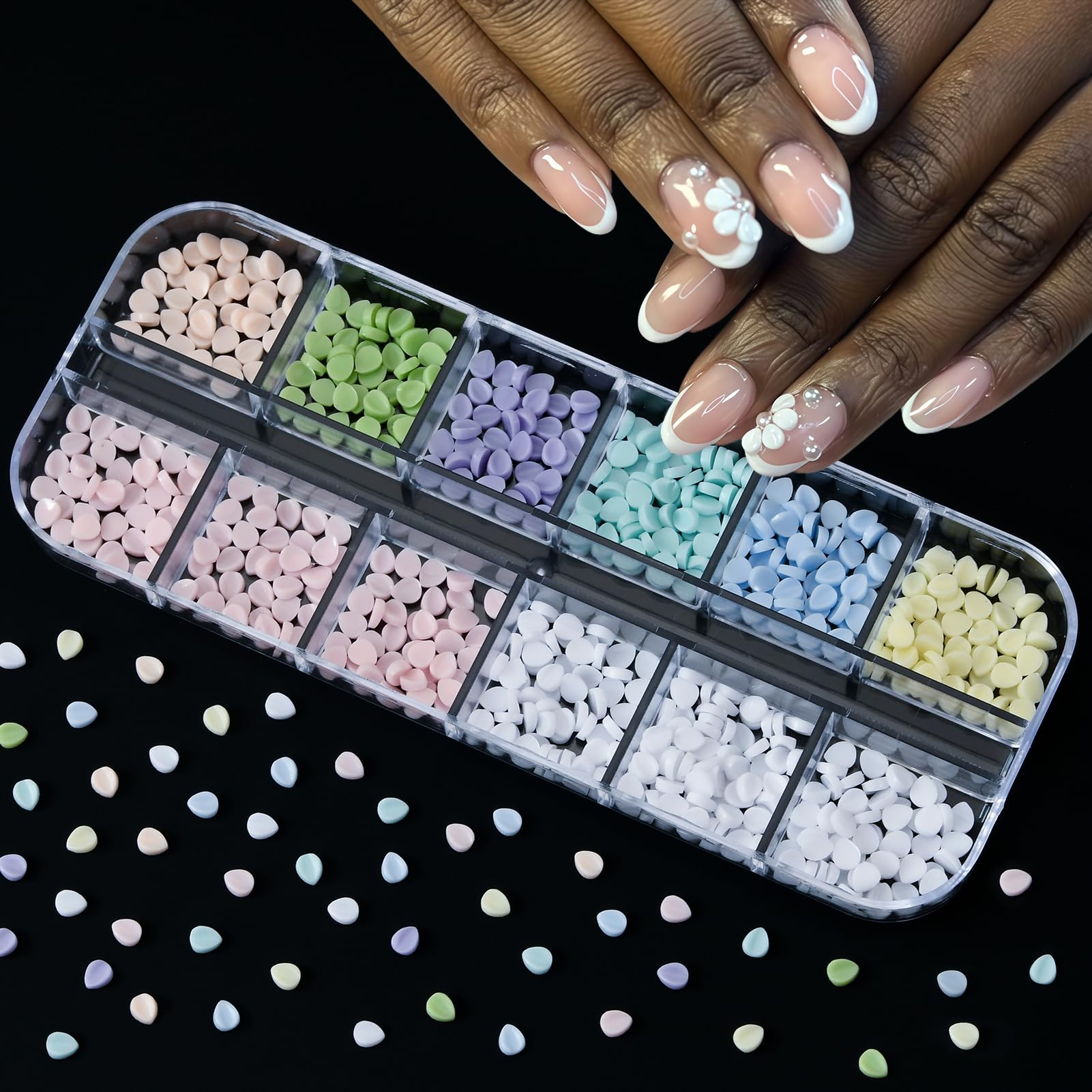 Variety of colorful 3D rhinestones and bows for nail design