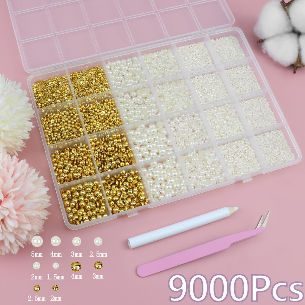 Semata pearl and rhinestone assortment in organizer box.