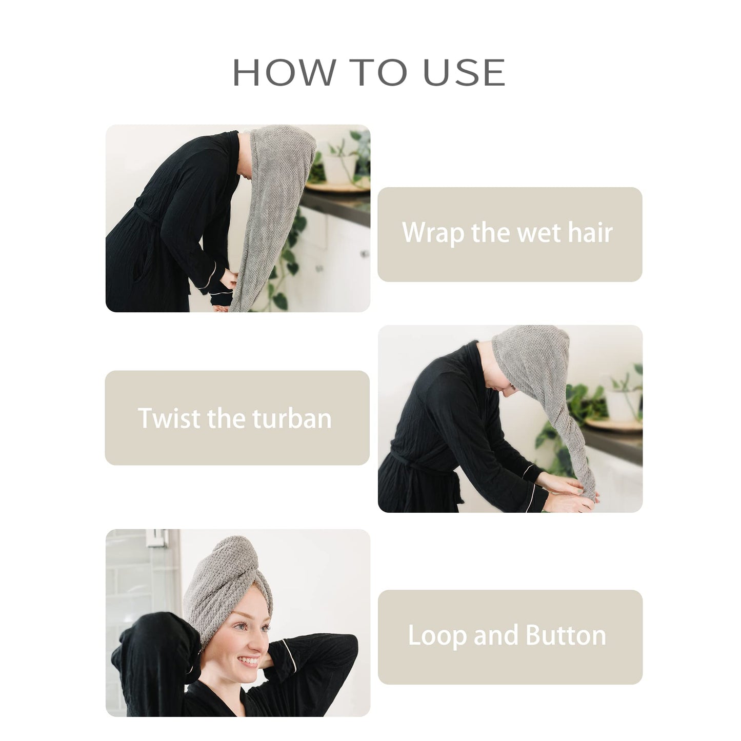 Side profile view of long hair secured in turban wrap