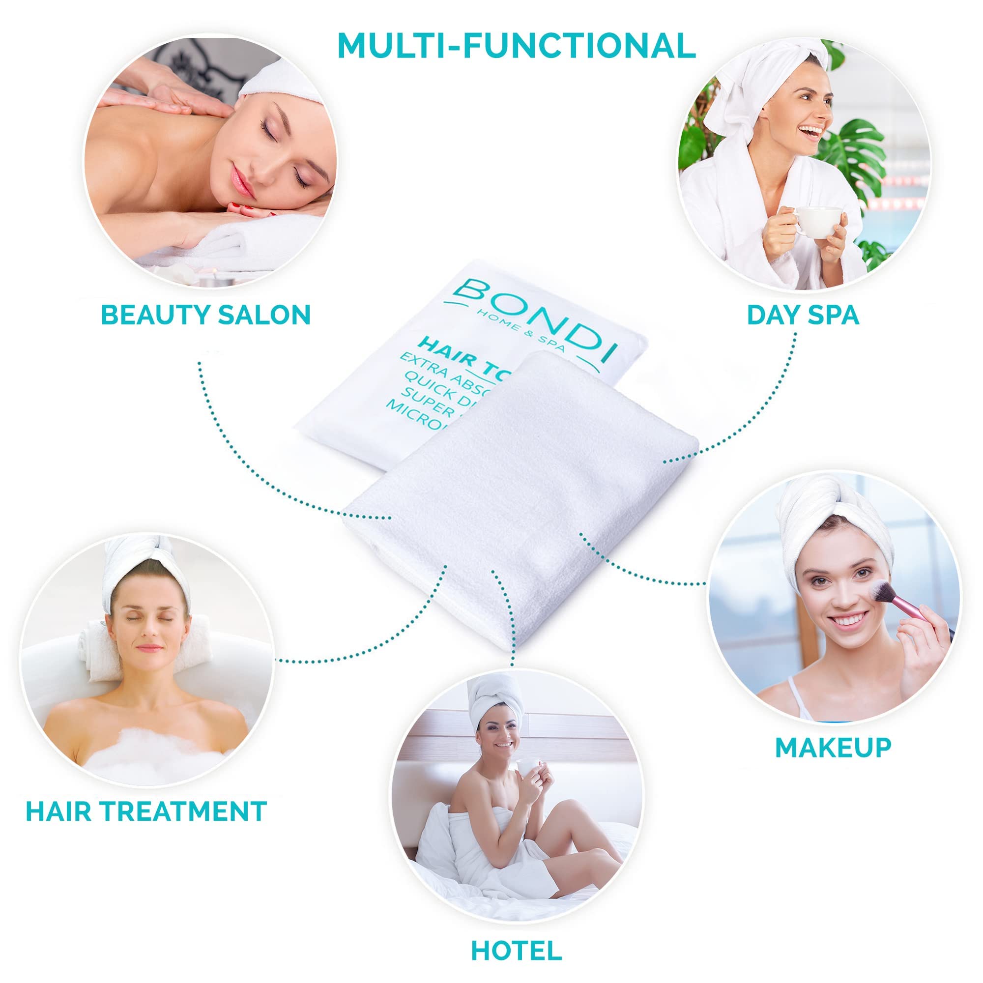 Person using Bondi Home and Spa towel to dry long hair