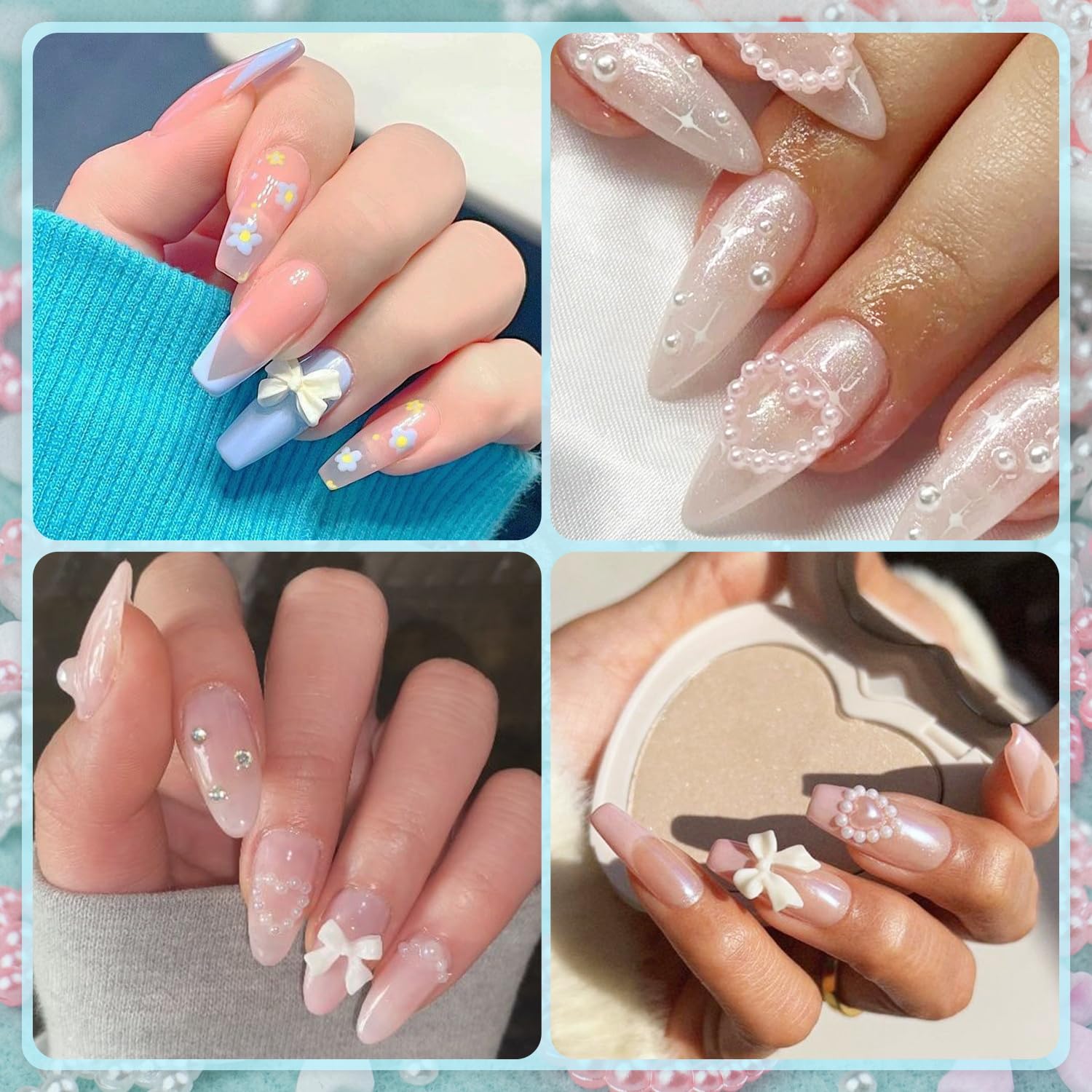 Professional nail art setup with charms and glue