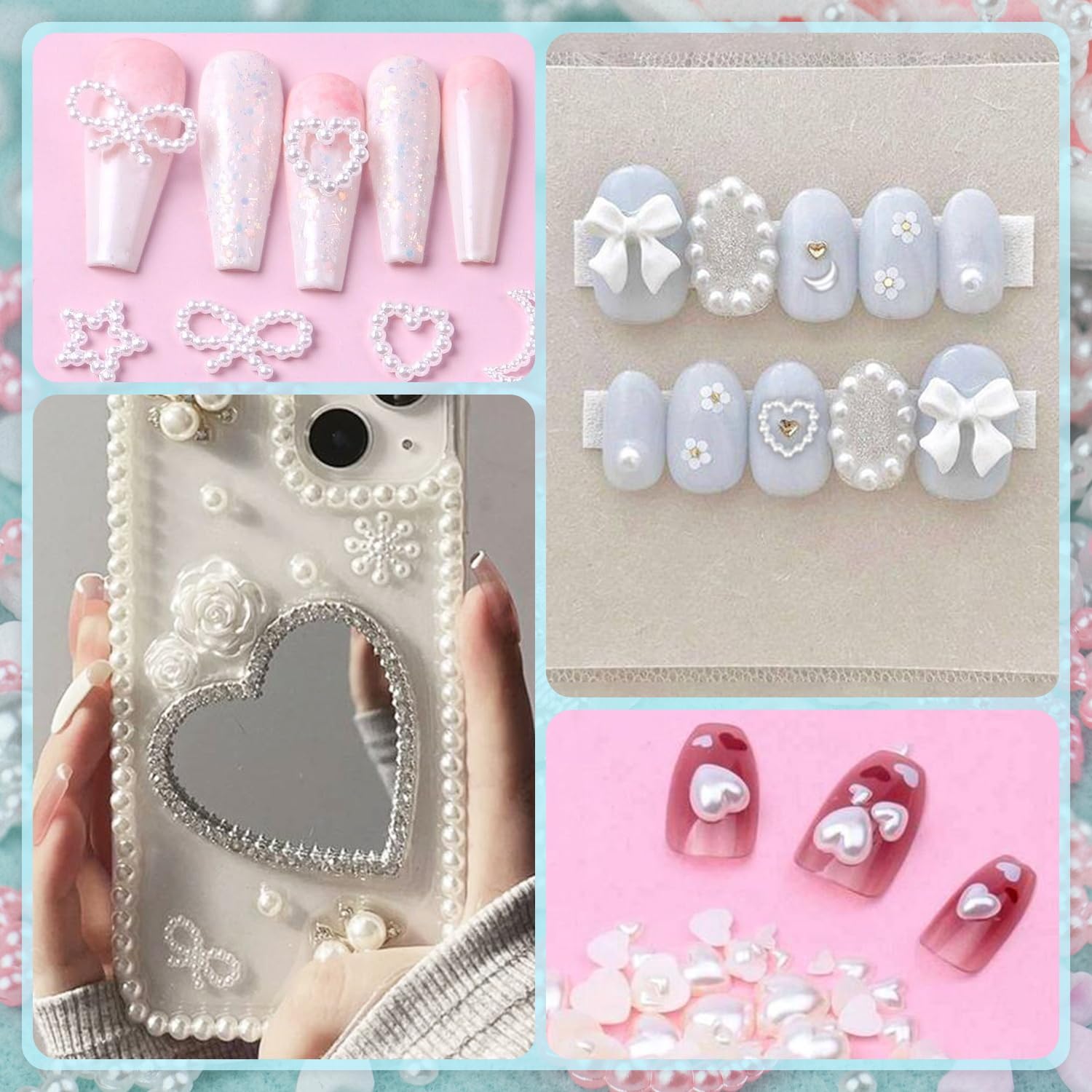 Pink and white flatback pearl collection for nail design
