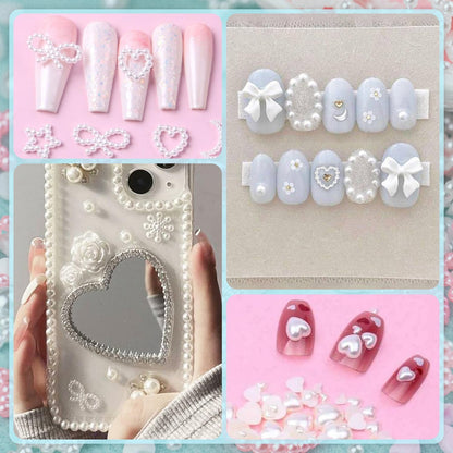 Pink and white flatback pearl collection for nail design