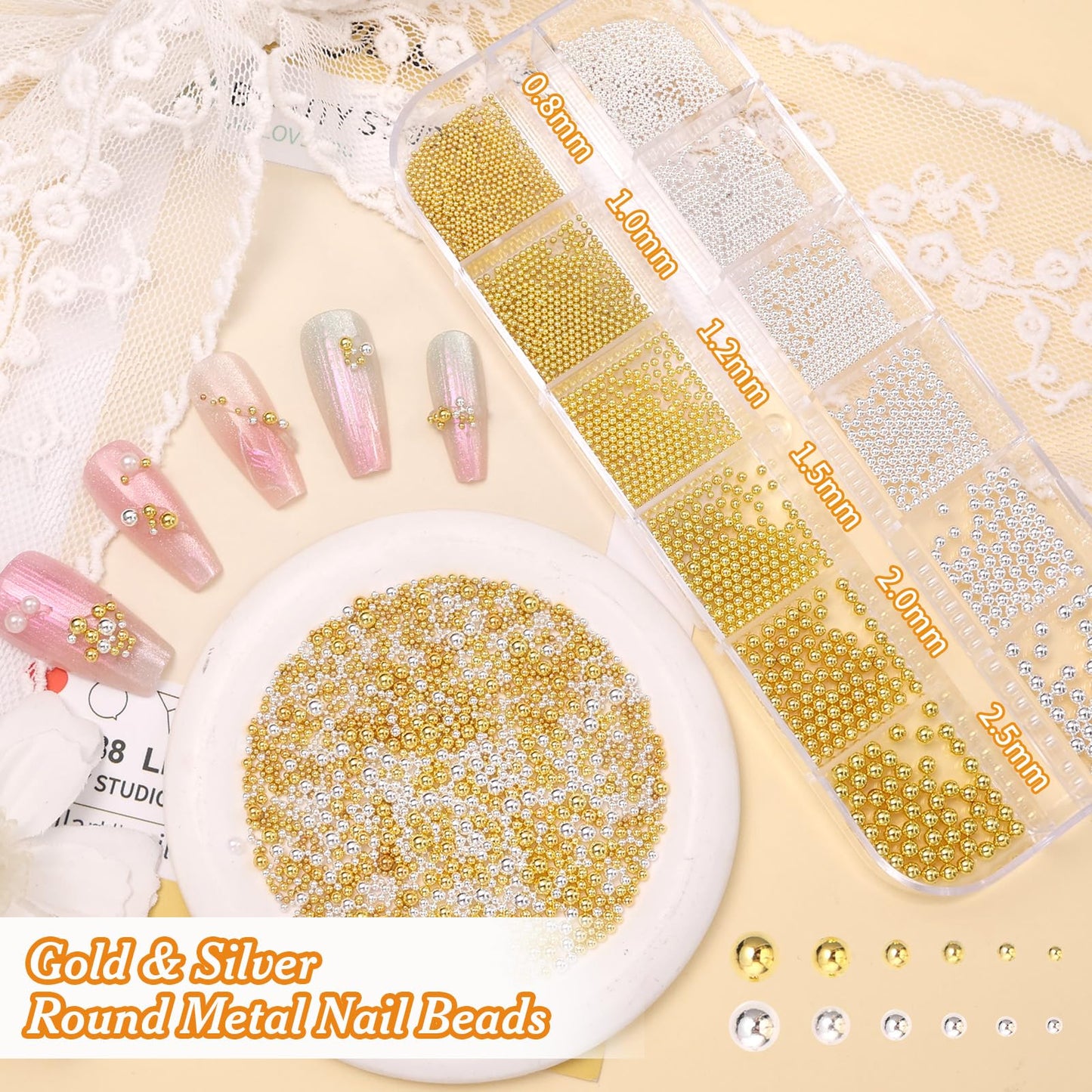 Close up of gold and silver metal nail art chains