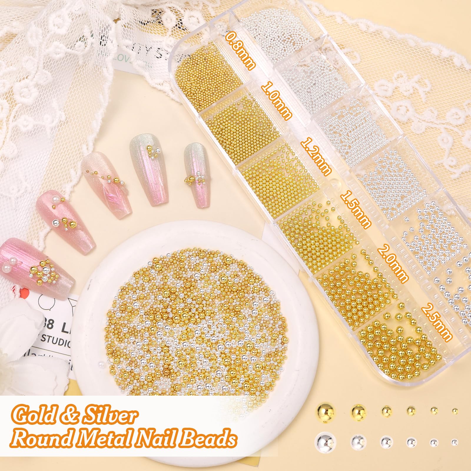 Close up of gold and silver metal nail art chains