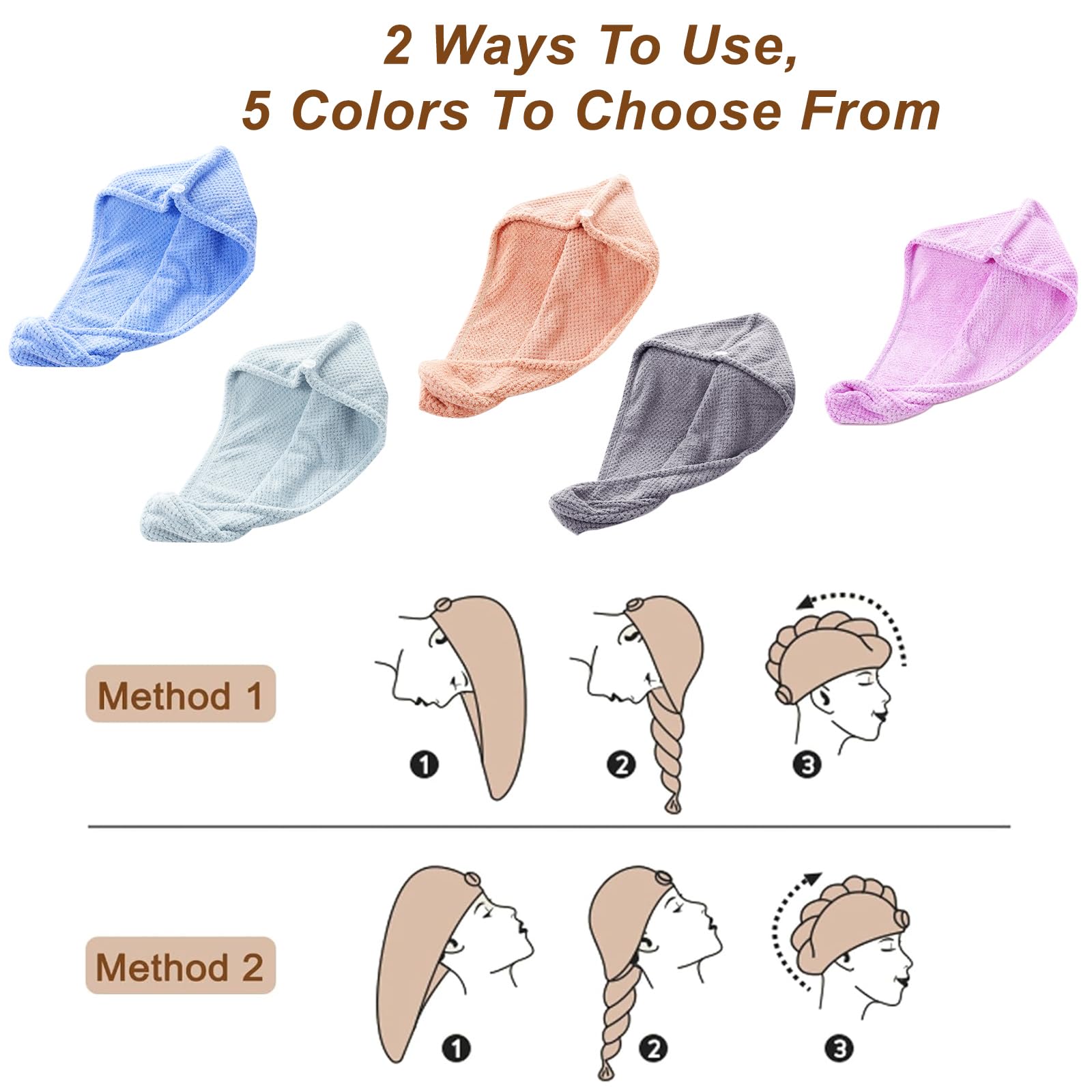 Kldnkig 5 pack hair drying wraps in assorted colors