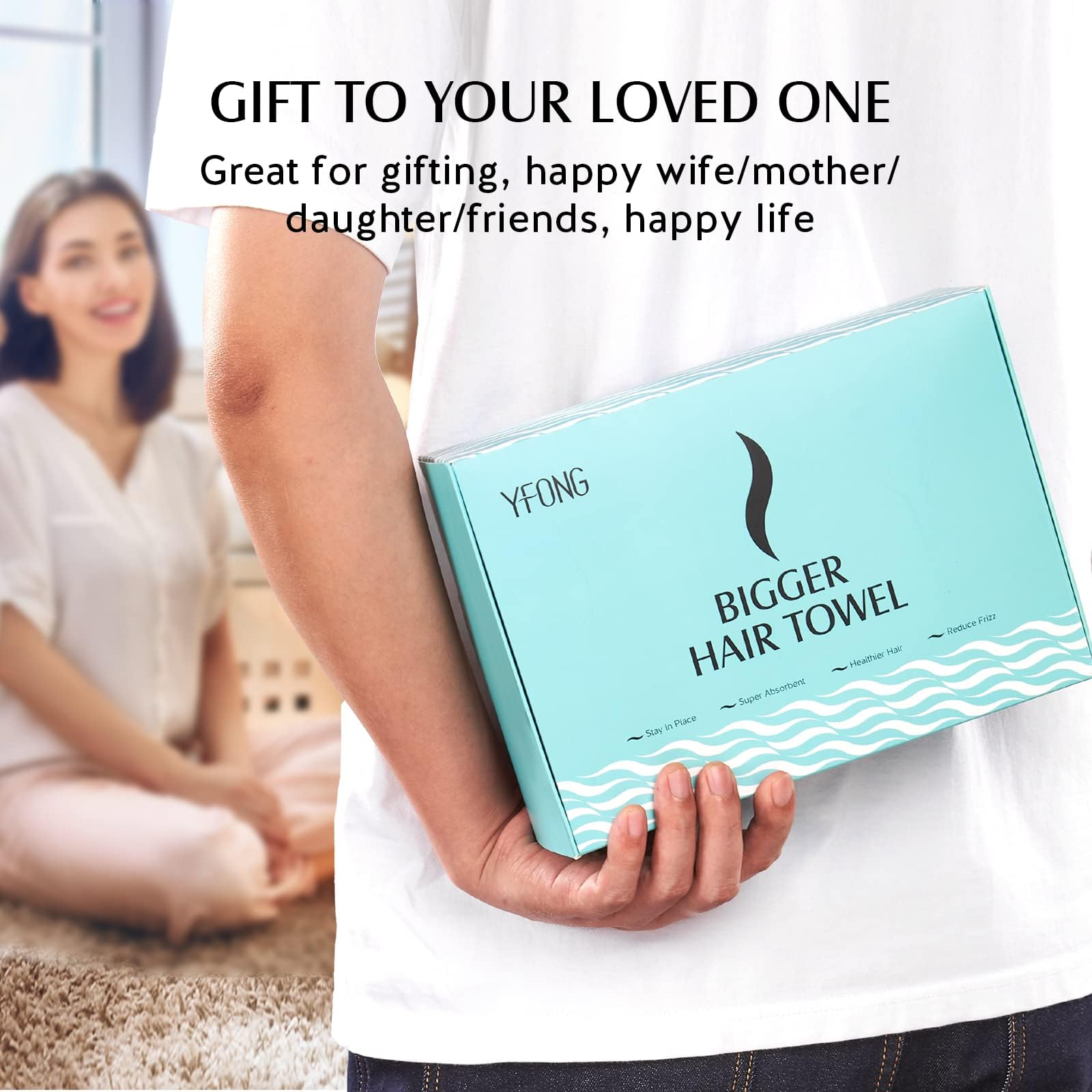 Yfong microfiber hair towel showing large size and texture