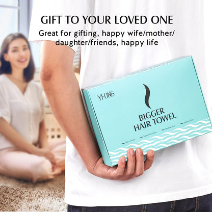 Yfong microfiber hair towel showing large size and texture