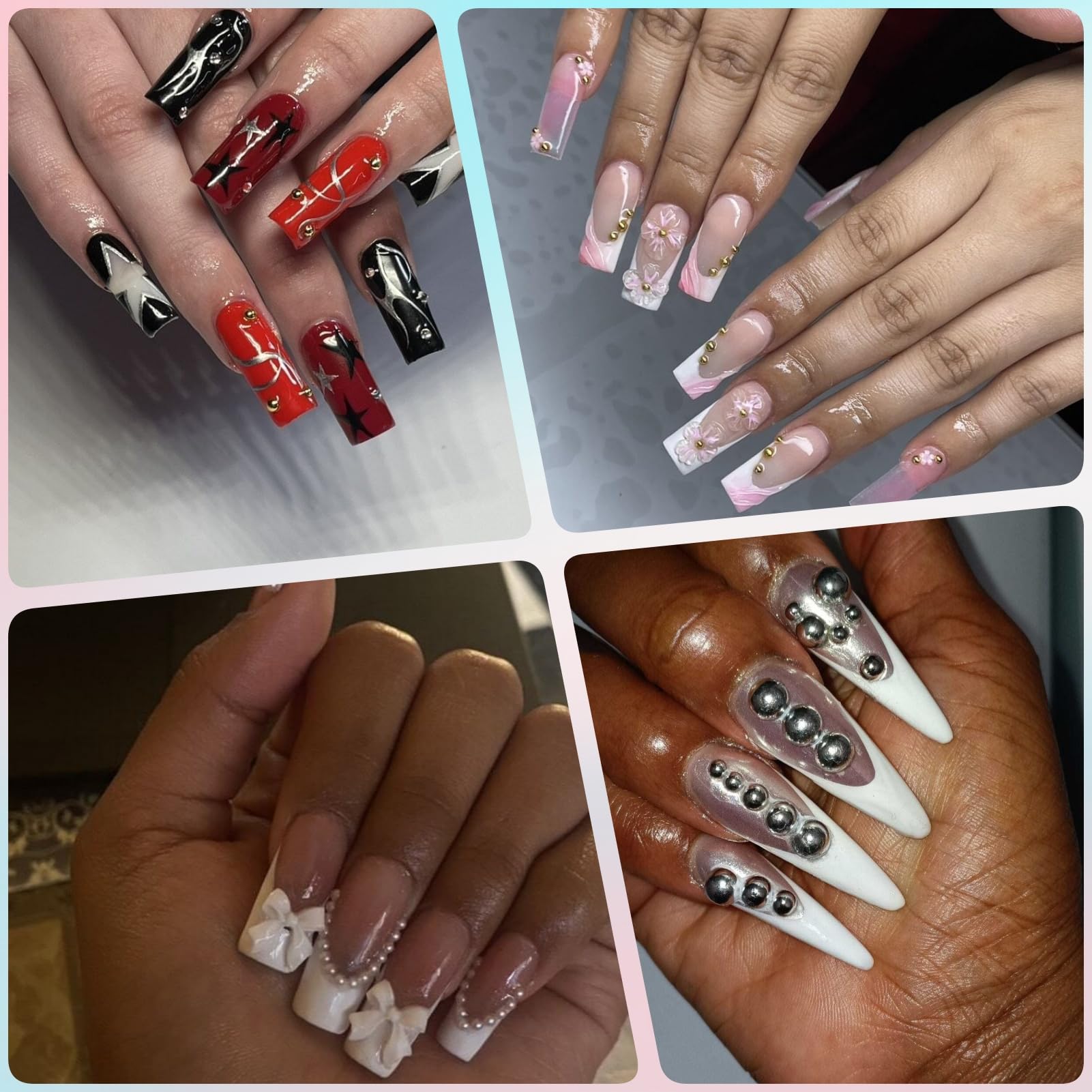 OPMADM nail art charms in gold silver and white colors