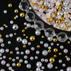 Detailed flatback pearl sizing and color variety for professional manicure