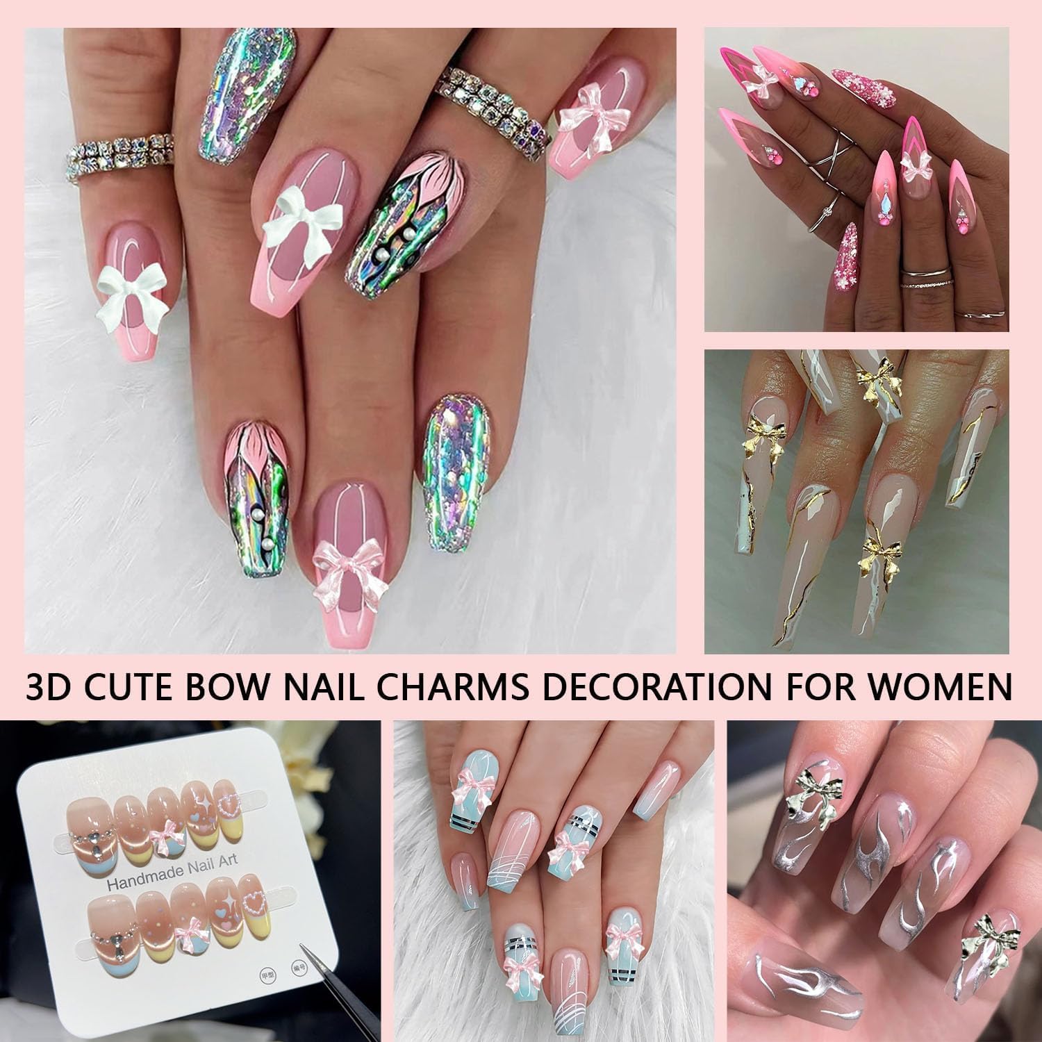 White flatback pearls and heart nail art jewels in organizer