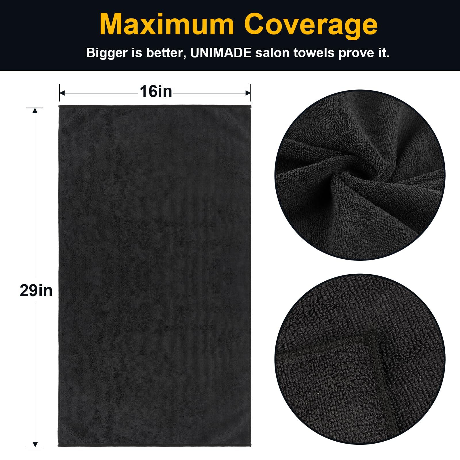 Folded Unimade microfiber barber towels in bulk stack