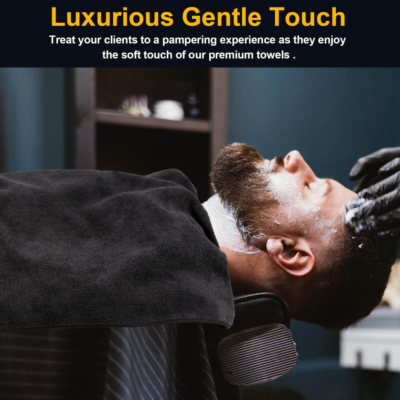 Unimade black salon towels showing texture and soft material