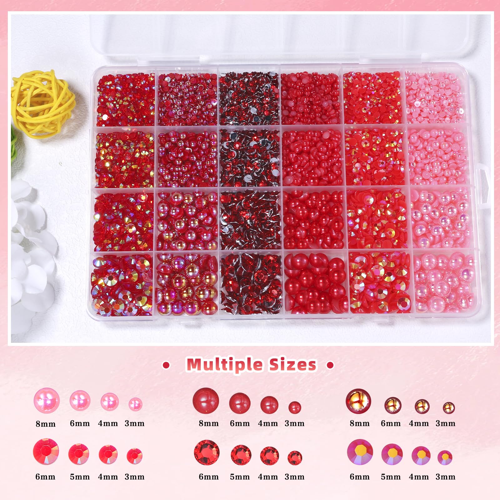 Close up view of mixed size jelly resin rhinestones for nail art