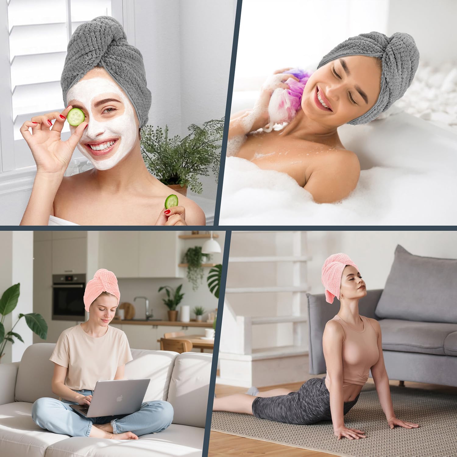 Side profile view of Beoffer hair towel turban for women
