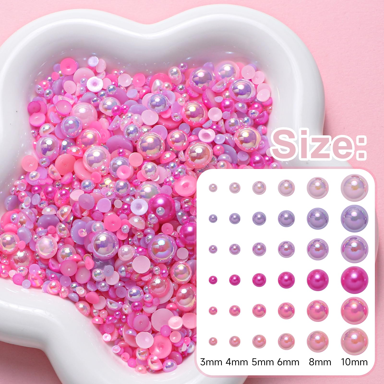Close up of Tatiwoo half round pearl sizes 3mm to 10mm for DIY projects