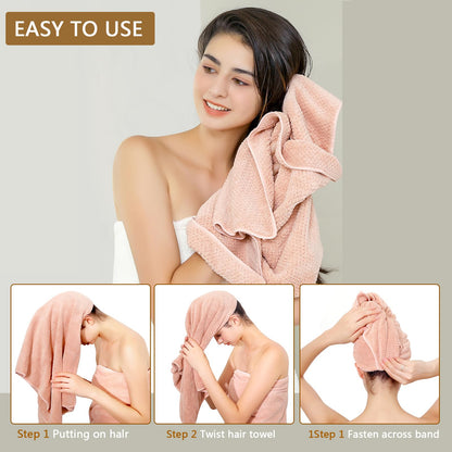 Model demonstrating how to wear the Laojbaba hair towel wrap