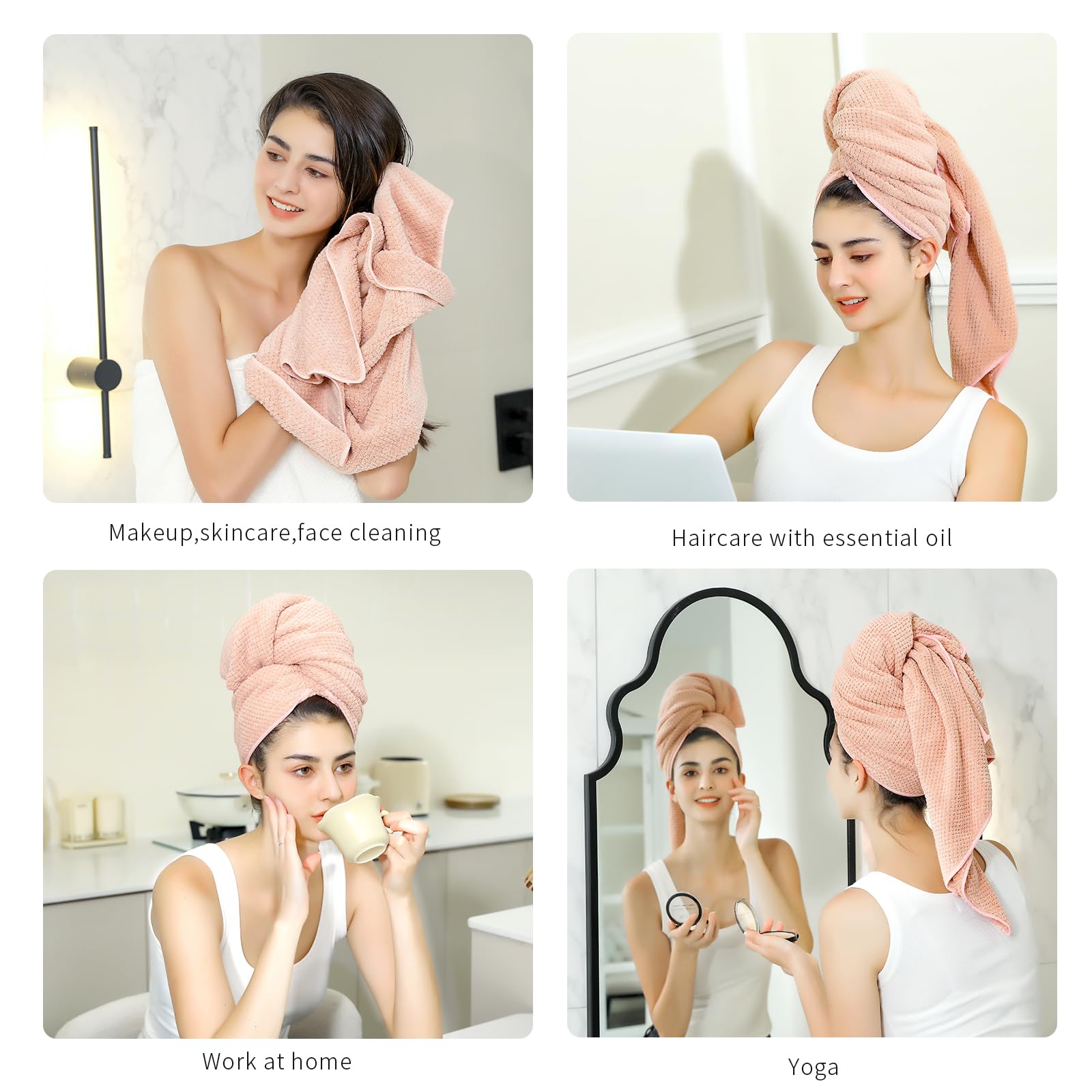 Side profile view of Laojbaba hair towel wrapped around head