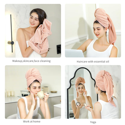 Side profile view of Laojbaba hair towel wrapped around head