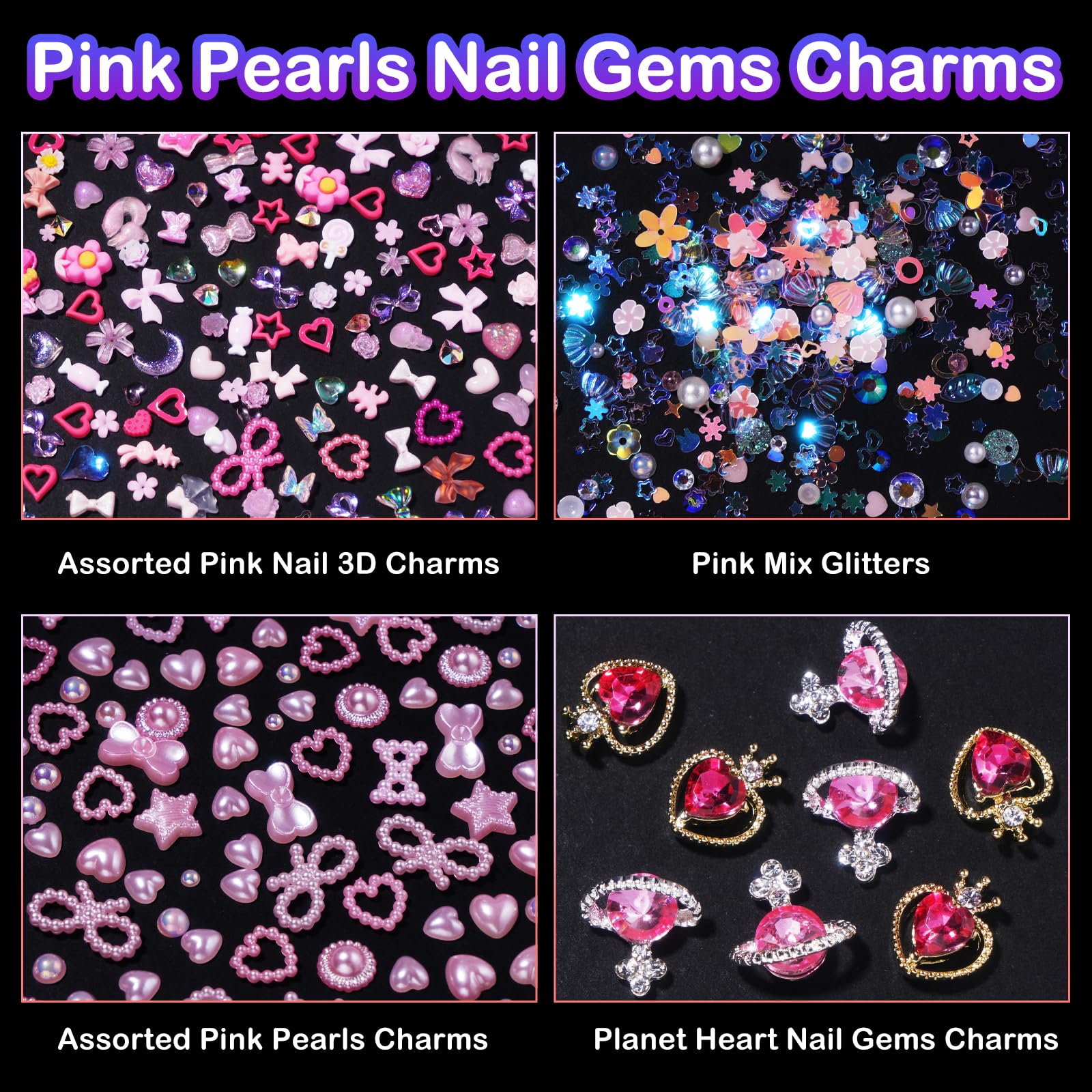 Close up of Tatiwoo heart and bow nail art charms