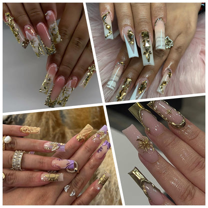 Manicure supply kit with assorted gold alloy nail charms