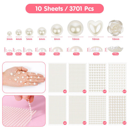 Close up of assorted size white pearl stickers for makeup