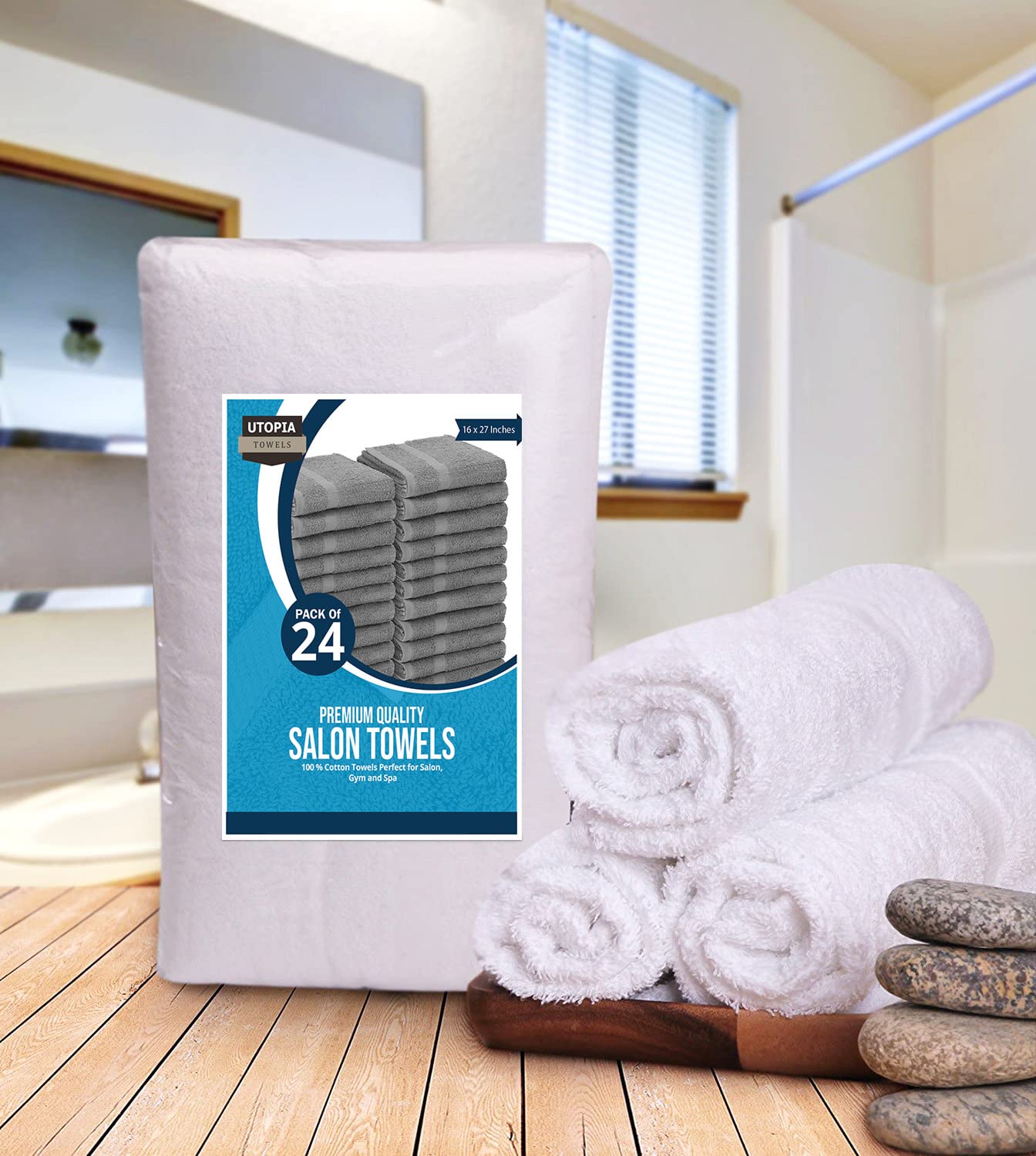 Bulk pack of 24 white Utopia towels for beauty and salon