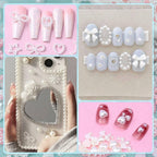 Completed DIY manicure showcasing multi shape nail embellishments