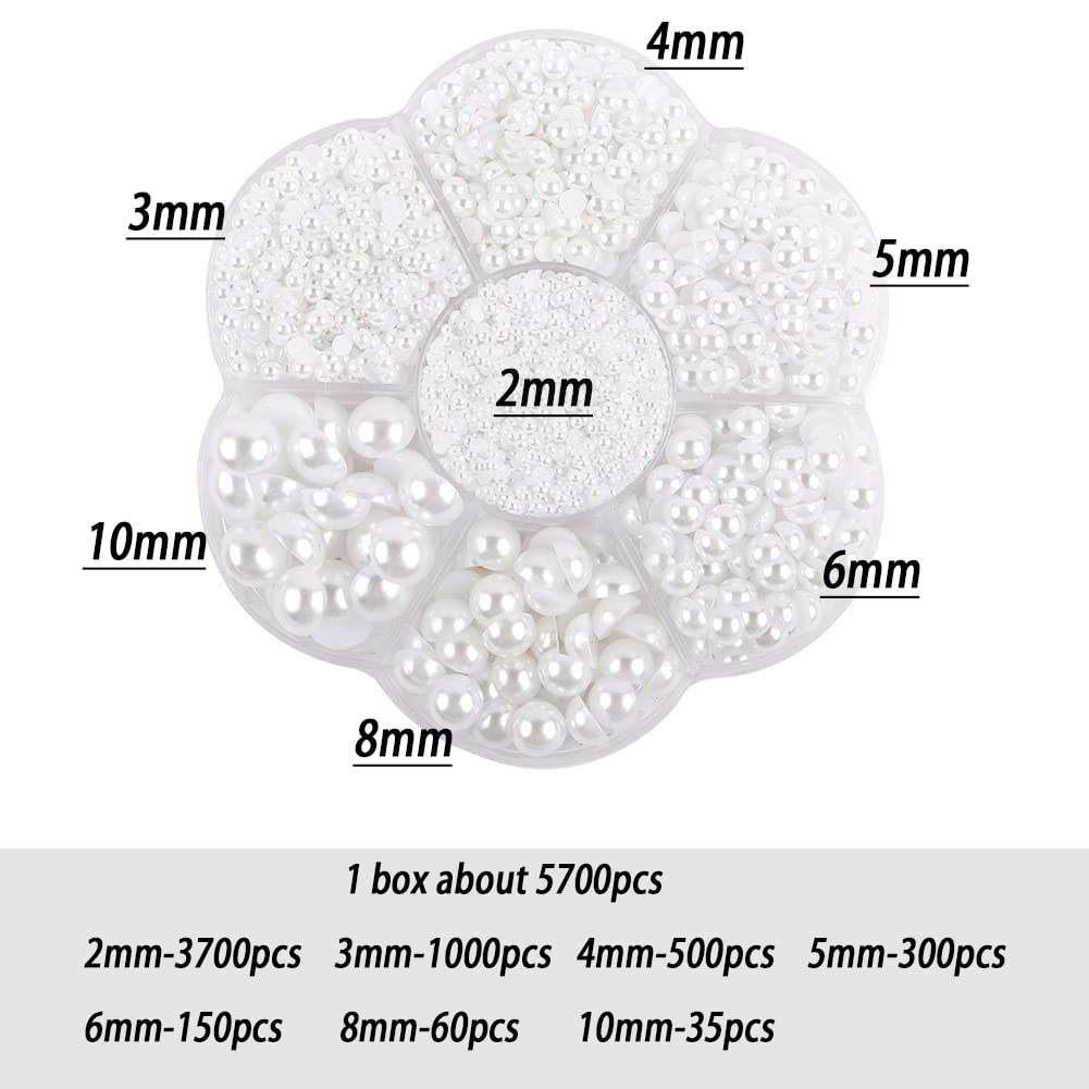Assorted sizes of white flatback pearls for nail art