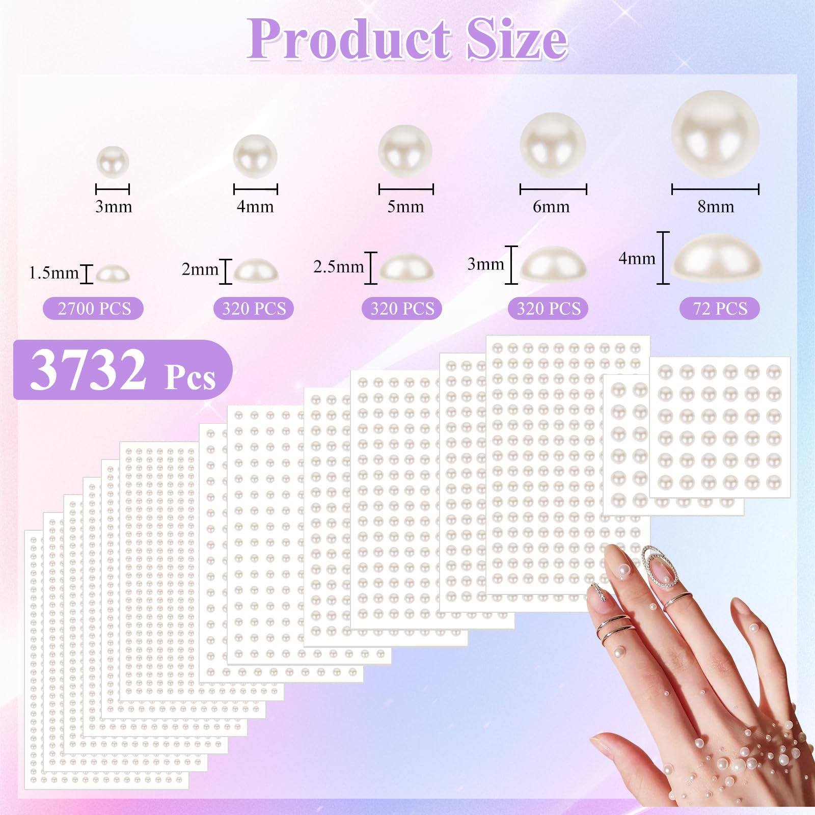 Close up of white and beige adhesive pearls in various sizes