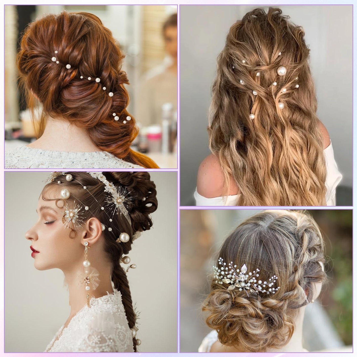 Side profile view of bridal hairstyle adorned with pearl stickers