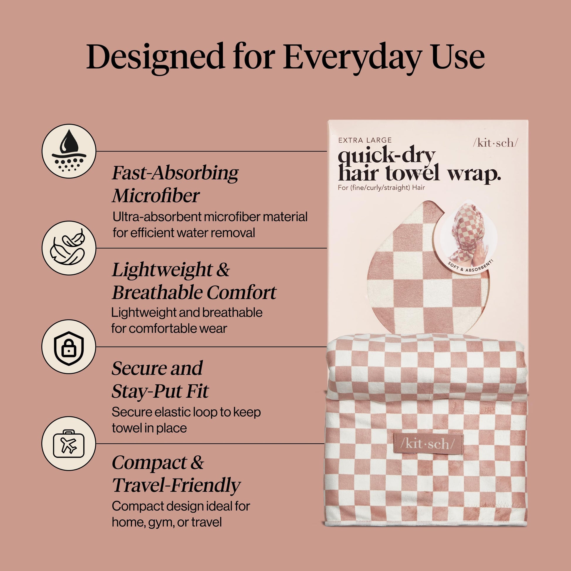 Side view of woman wearing Kitsch XL hair towel wrap