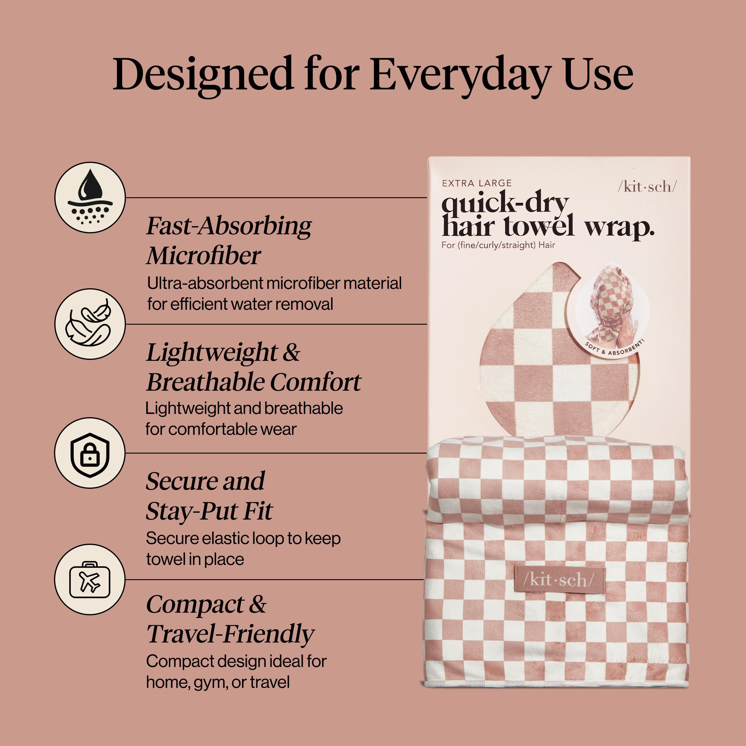 Side view of woman wearing Kitsch XL hair towel wrap