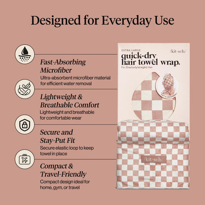 Side view of woman wearing Kitsch XL hair towel wrap