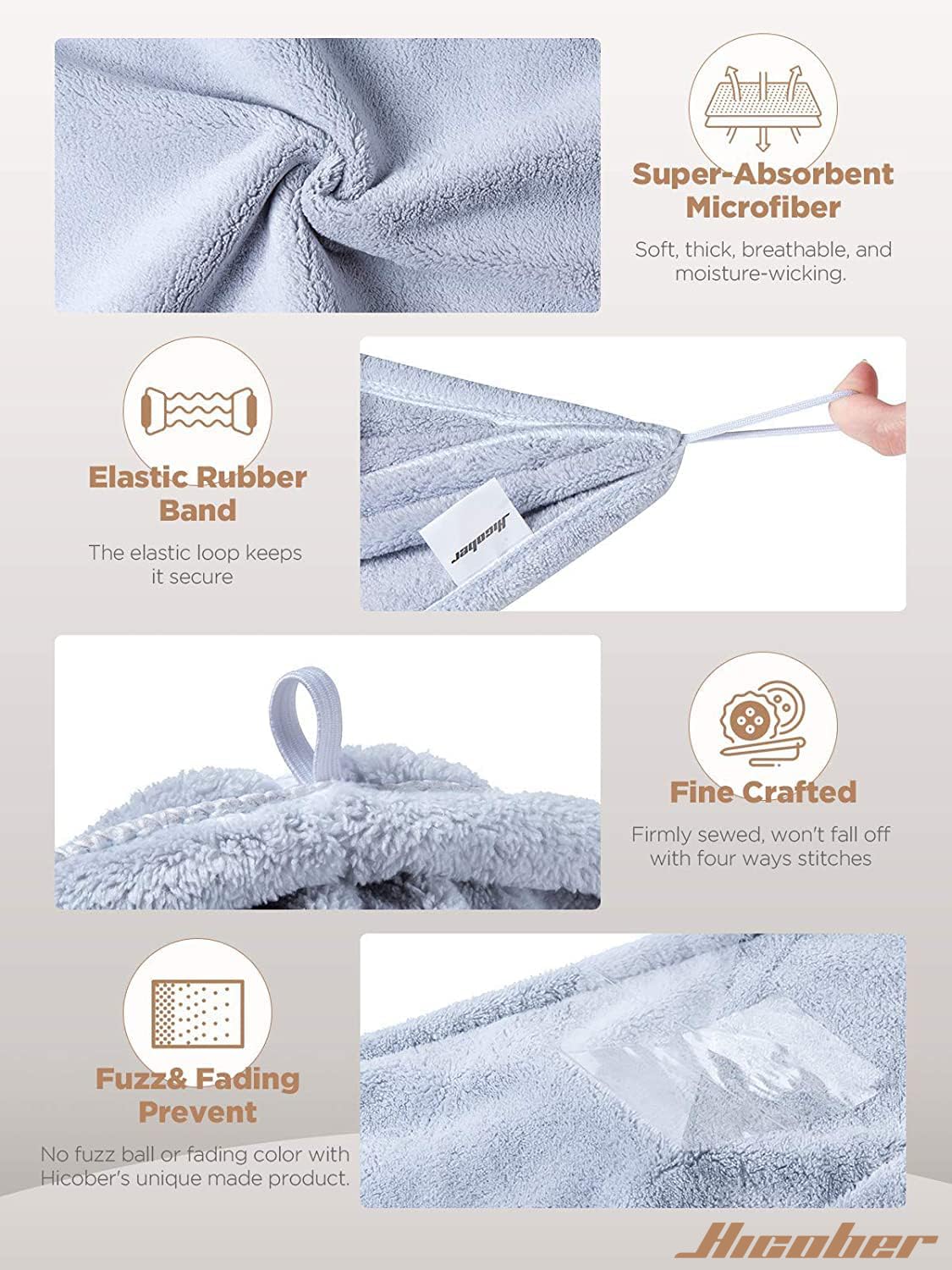 Hicober microfiber hair wrap showing button closure detail