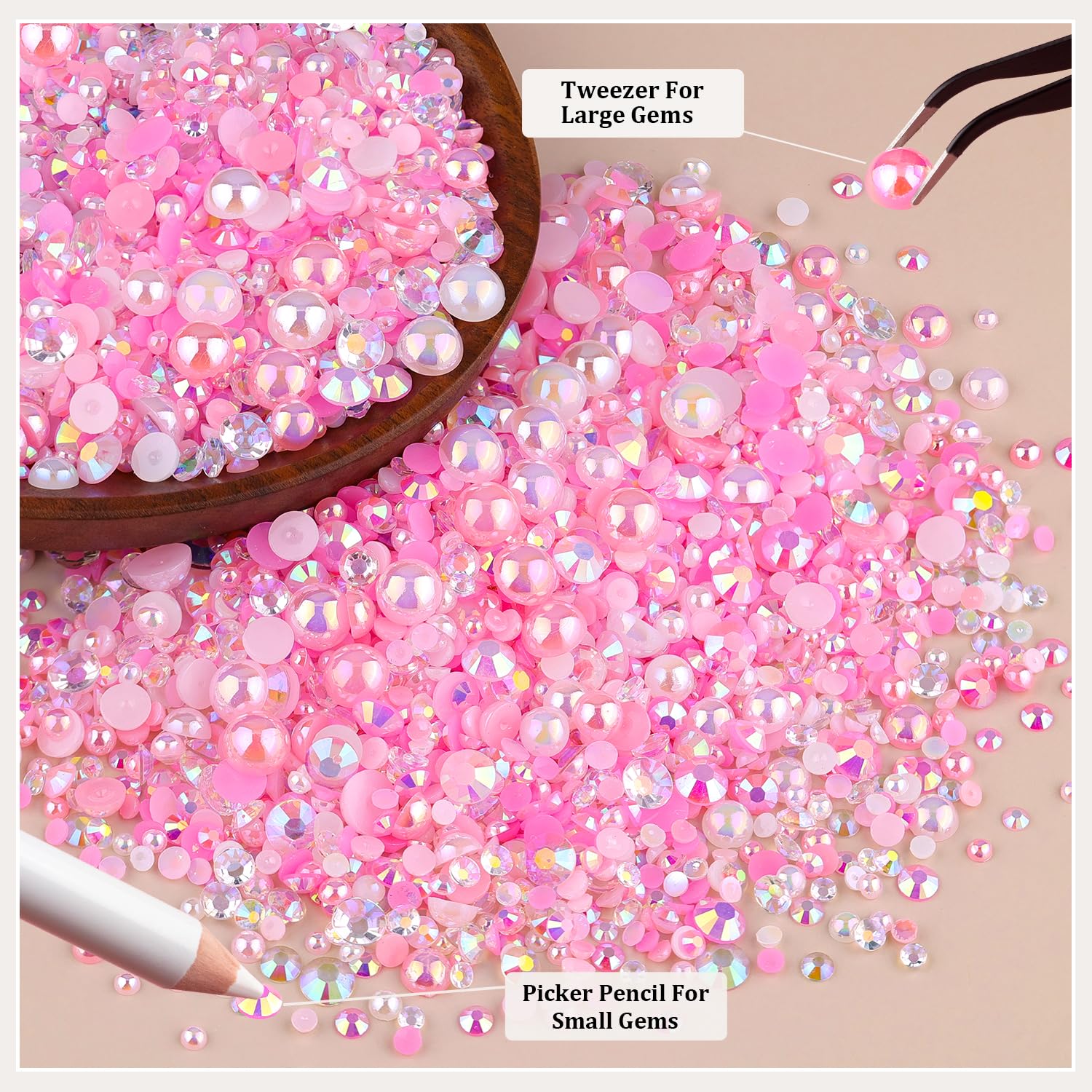Assorted pink and white resin gemstones for nail art and decoration