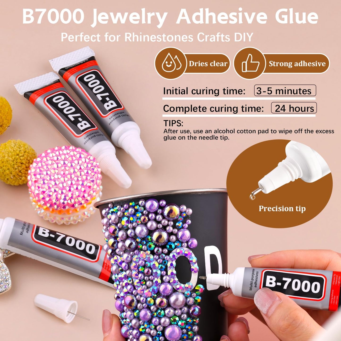 Detailed view of flatback pearls and rhinestones packaging