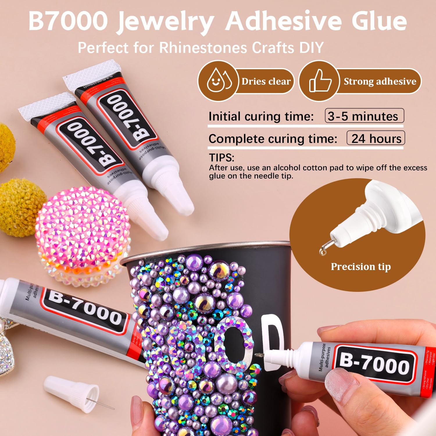 Detailed view of flatback pearls and rhinestones packaging
