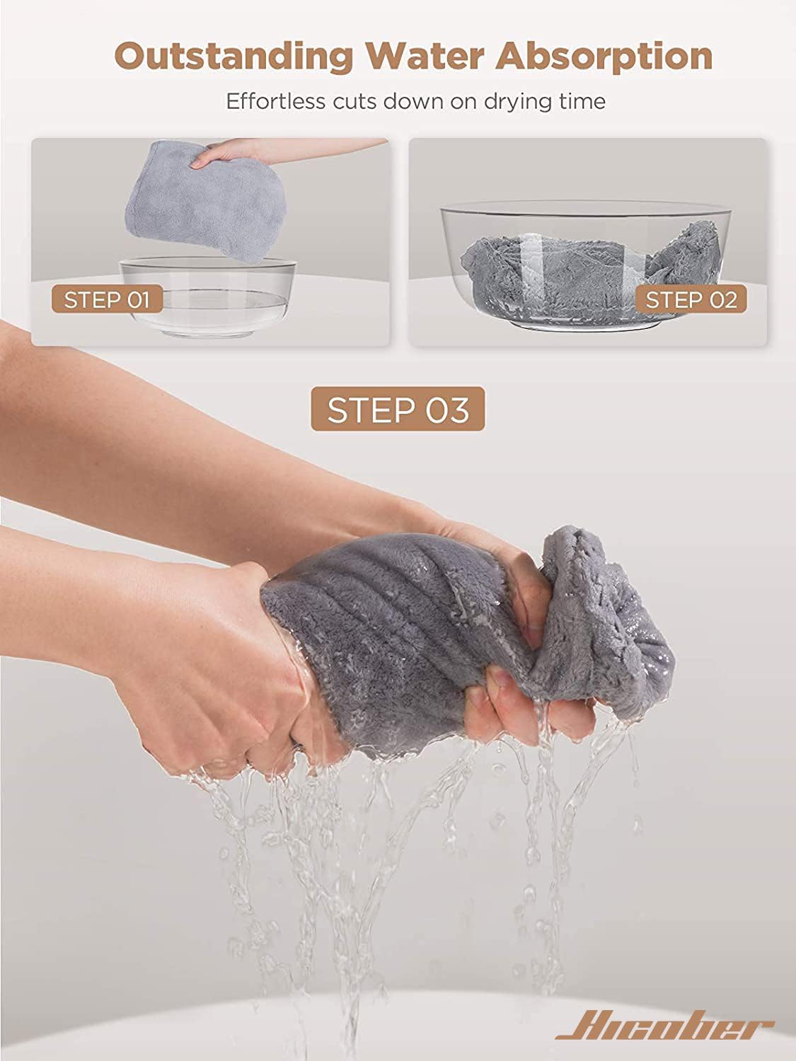 Three piece set of quick dry hair towels for women