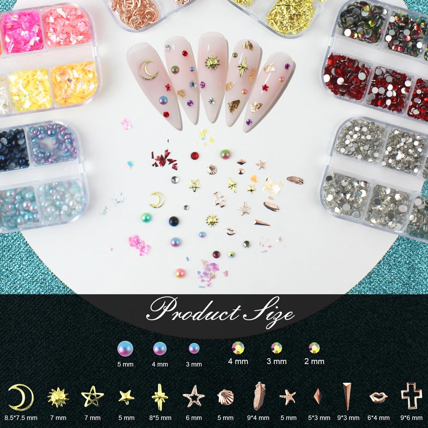 Top view of Artdone six box nail decoration set