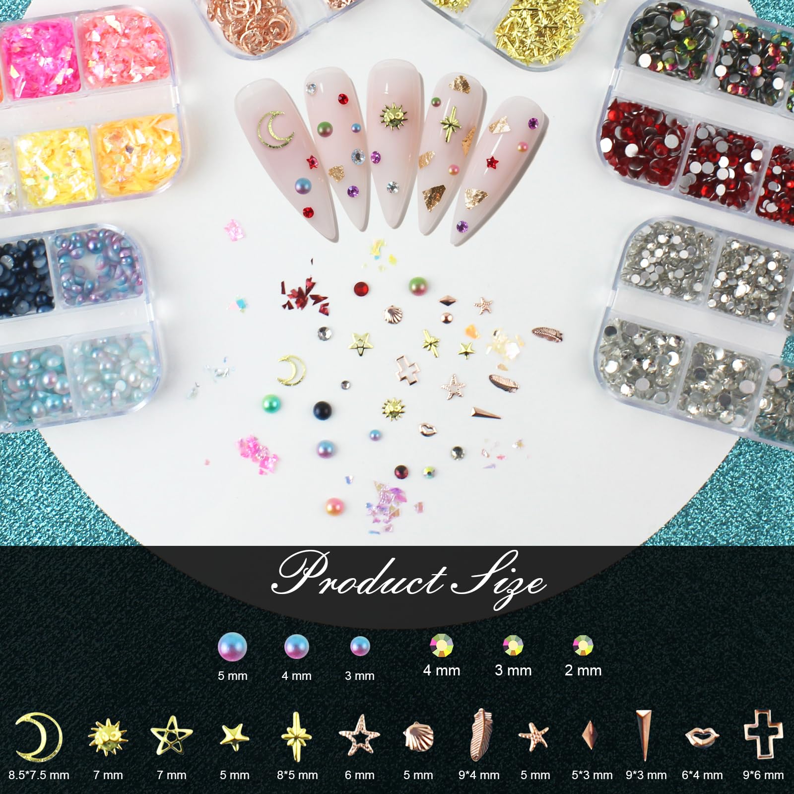 Top view of Artdone six box nail decoration set