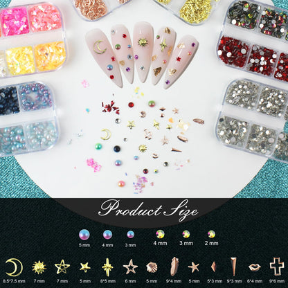 Top view of Artdone six box nail decoration set