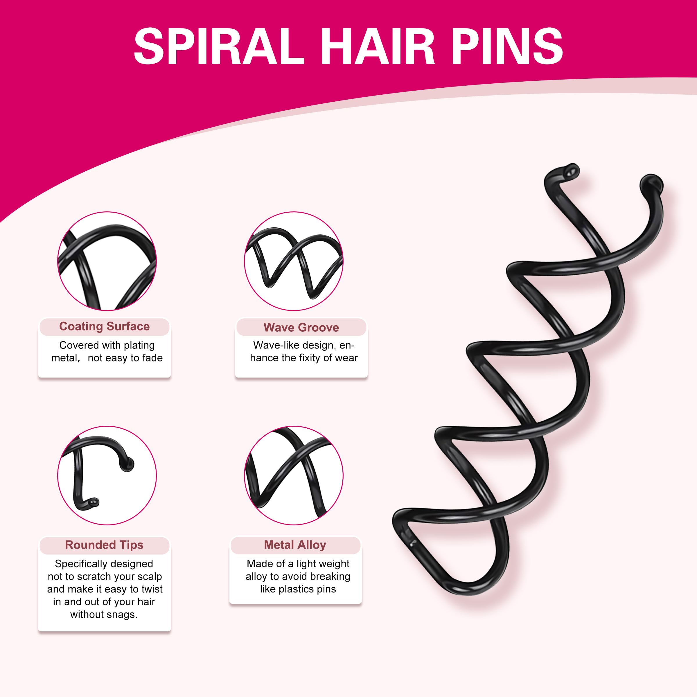 Brown and bronze finish corkscrew spin pins for thick hair styling.