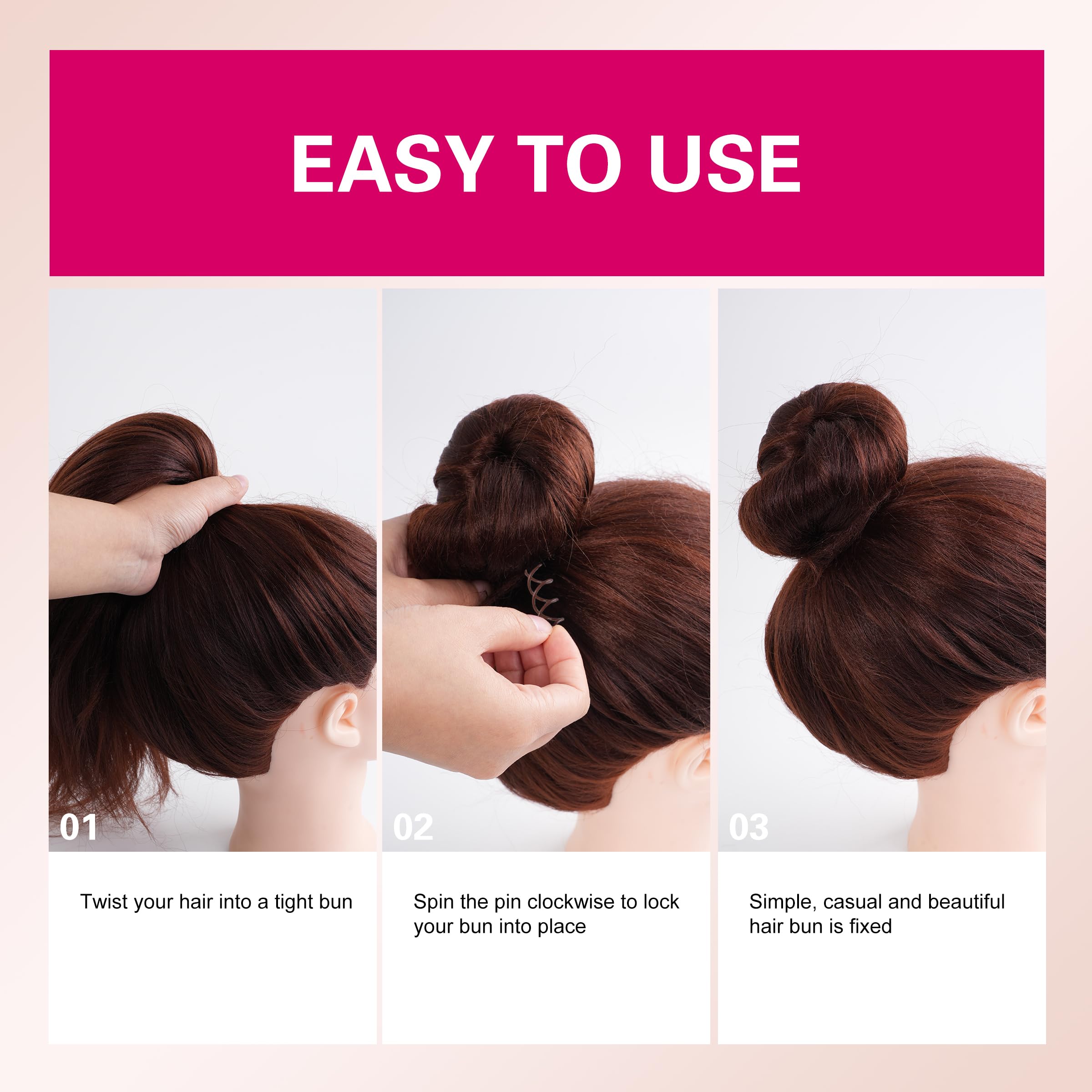 Demonstration of how to twist a premium alloy hair bun maker pin clockwise.